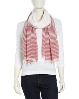 Striped Airy Voile Scarf, Red/White