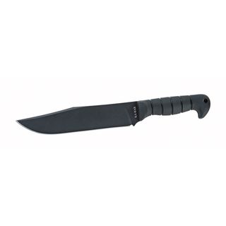 Ka bar Large Heavy Bowie Knife (BlackBlade materials 1085 CarbonHandle materials Kraton GGrind FlatEdge Angle 20 degreesShape ClipBlade thickness 0.25 inchesBlade length 9 inchesHandle length 5 1/4 inchesWeight 1.30 poundsBefore purchasing this p