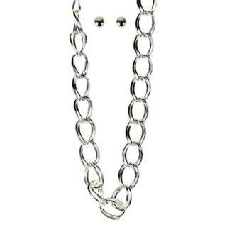 Large Loops Chain Necklace and Stud Earrings Set   Silver