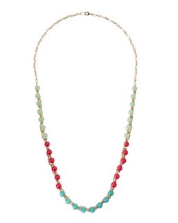 Chain Woven Bead Necklace, Pink/Teal