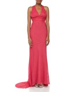 Halter Glittery Crepe Gown, Berry
