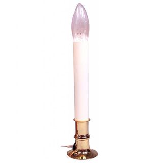 Darice 7 inch Electric Candle Lamp (White/brassMaterials: Plastic, glass, metal, electric partsDimensions: 7 inches high x 2.2 inches long x 2.2 inches wide Bulb wattage: 7 wattsEmbellishments: Brass plated baseUses: Indoor lampCare Instructions: Wipe to 