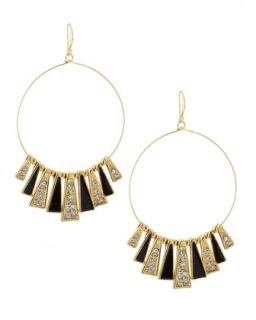 Enamel & Rhinestone Dangle Hoop Earrings, Black