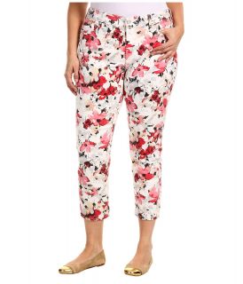 NYDJ Plus Size Plus Size Alisha Fitted Ankle Watercolor Floral Fine Line Twill Womens Casual Pants (Red)