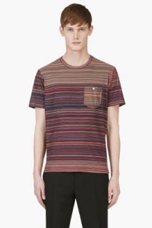 Paul Smith Jeans Beige And Purple Barcode Stripe Pocket T_shirt